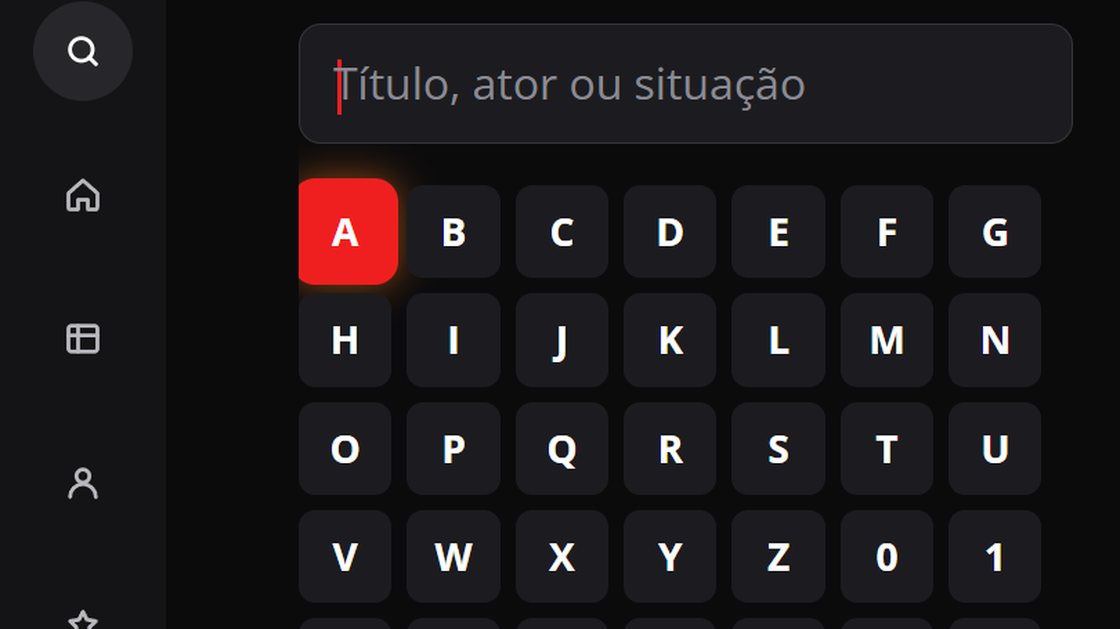 Tela de busca do HOTBOYS TV com teclado na tela, atalhos de atores em alta e situações